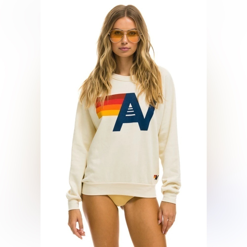 Aviator Nation Cream Sweatshirt and sweats with Rainbow 'A' Logo